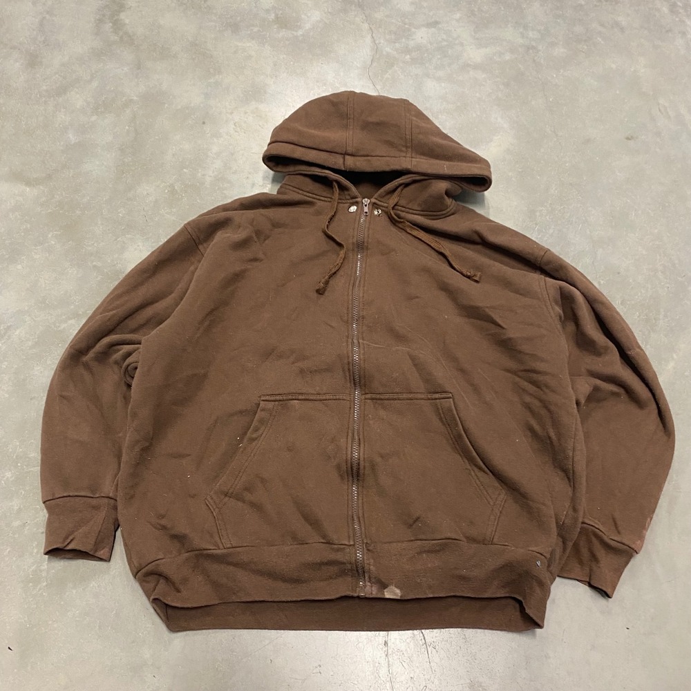 Premier International Brown Full Zip Hoodie Thermal Lined Mens 2XL Distressed